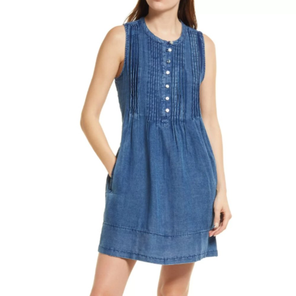 Faherty Evereve Isha Sleeveless Organic Cotton Chambray Dress Size Large
